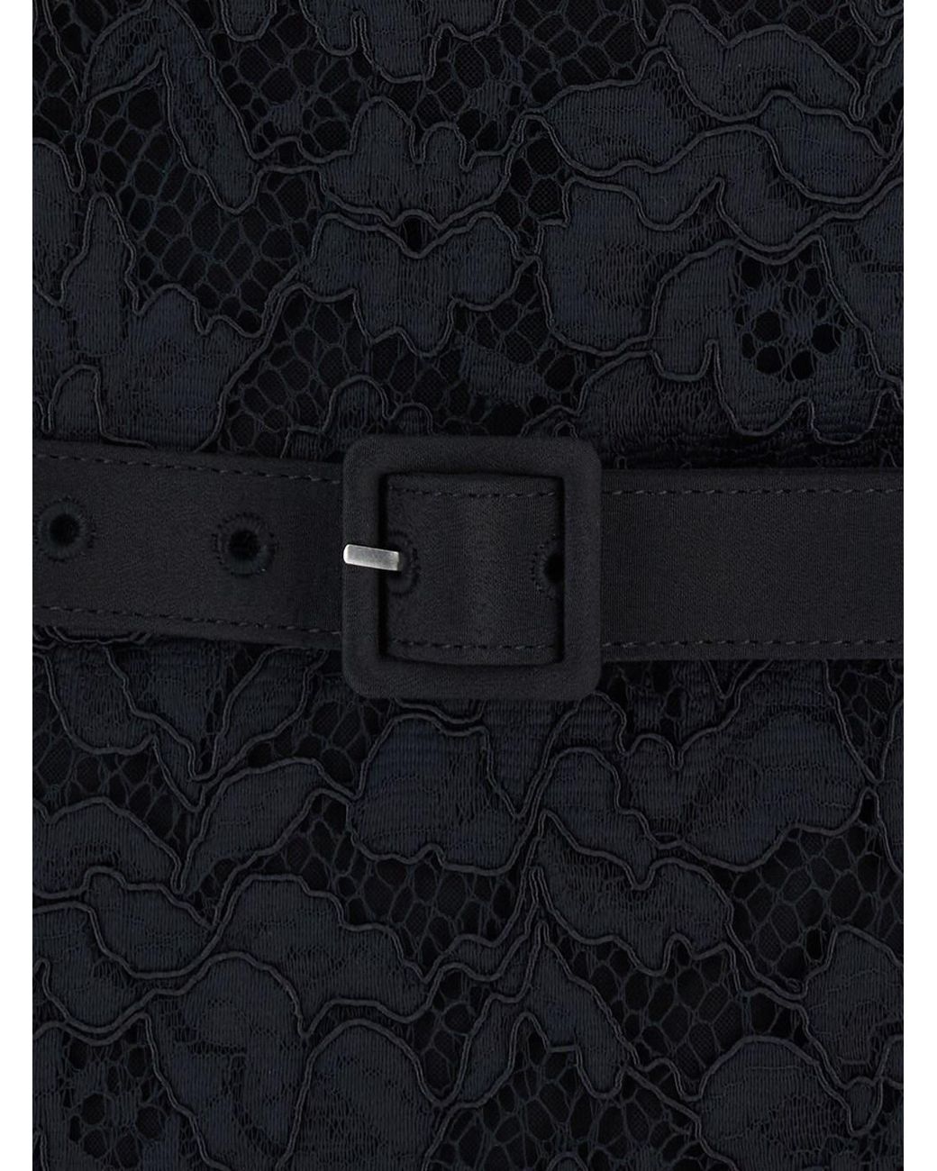 Self-Portrait Black Midi Dress With Lace Collar Polyester