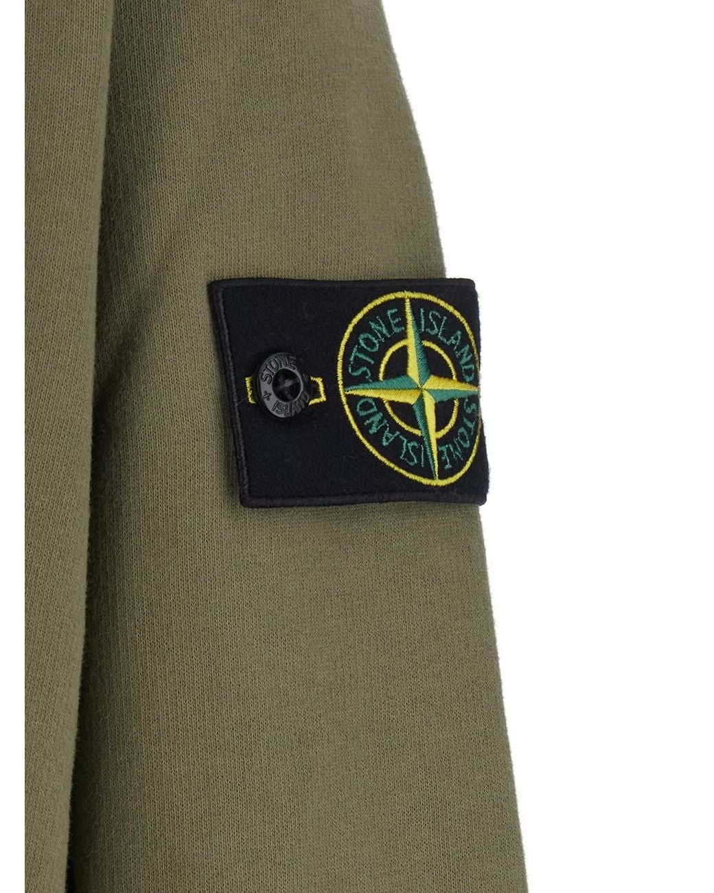 Stone Island Green Hooded Zip-Up Sweatshirt Cotton Sweatshirts for men