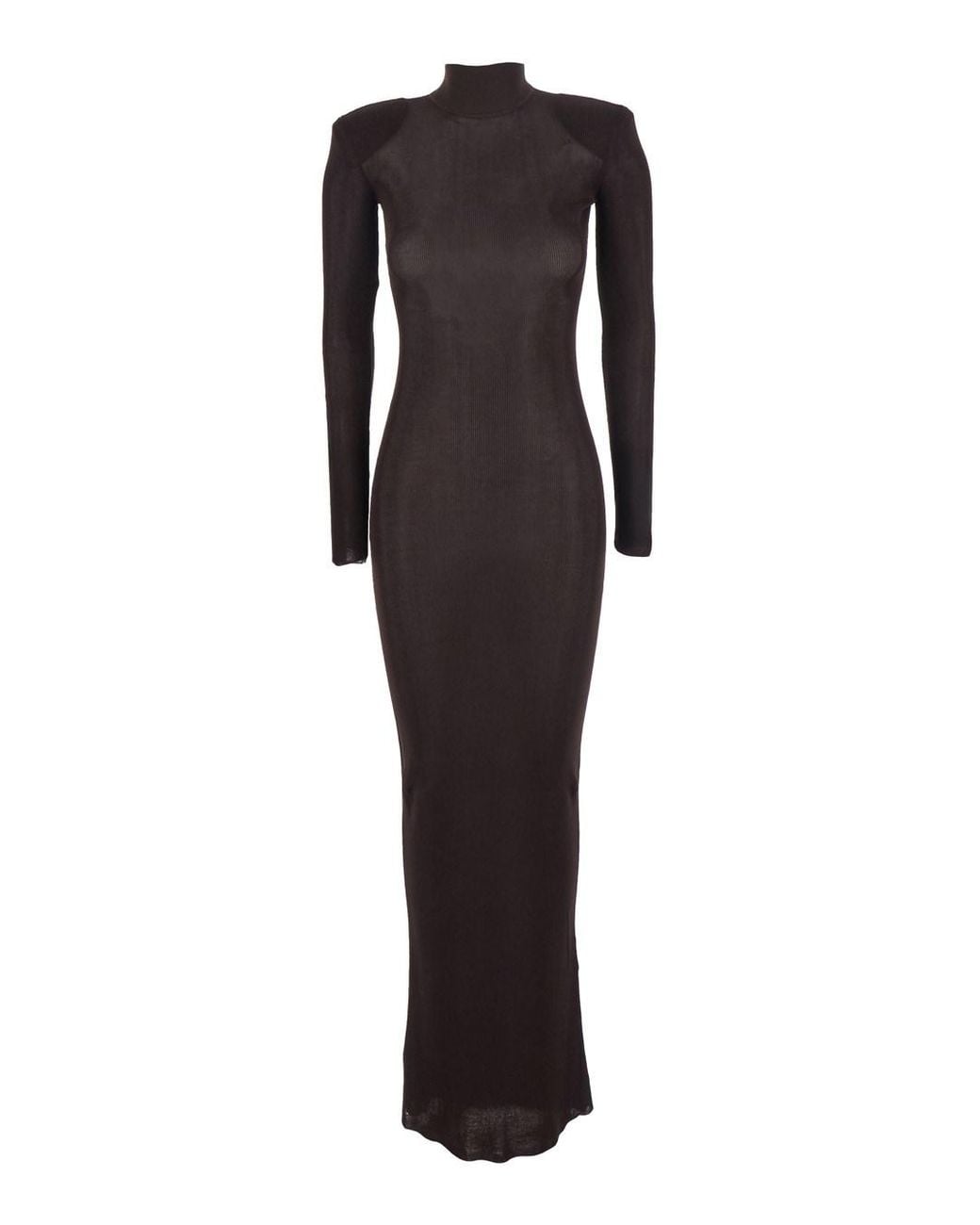 Self-Portrait Black Turtleneck Long Dress With Shoulder Pads