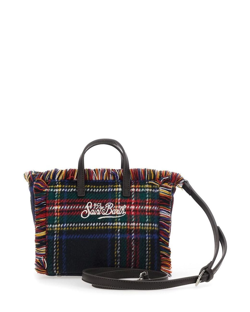 Mc2 Saint Barth Black Vanity Mini Wool N Bag With Tartan And Tech Fabric Mul