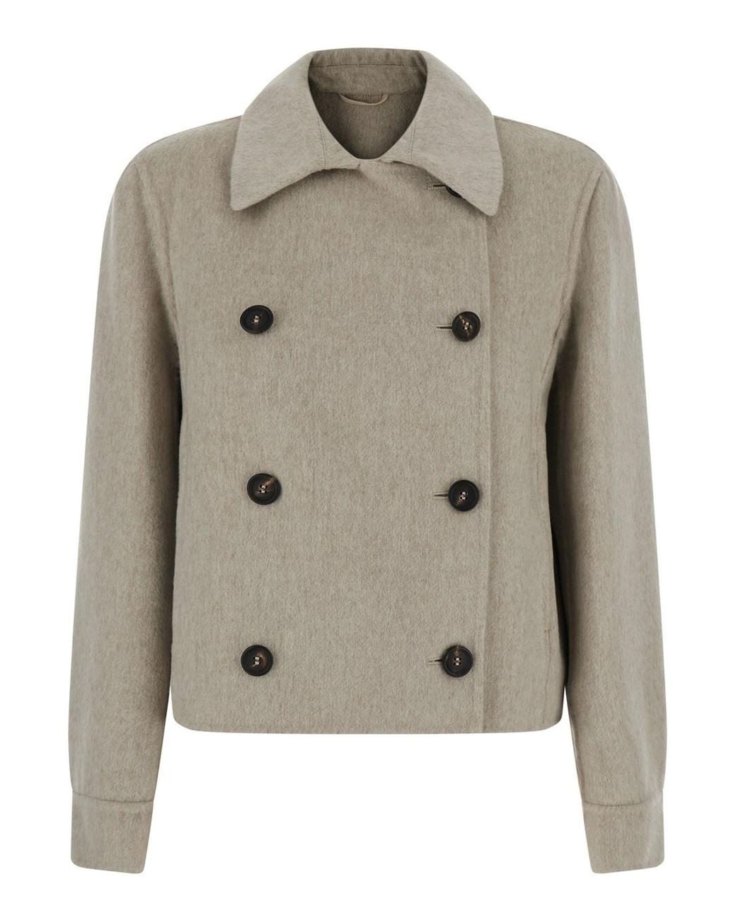 Brunello Cucinelli Gray Short Jacket With Classic Collar And Front But