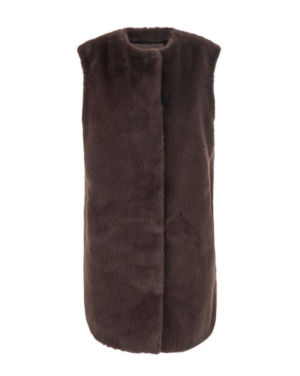 Herno Brown Faux Fur Round-Collar Sleeveless Vest With Front Closure