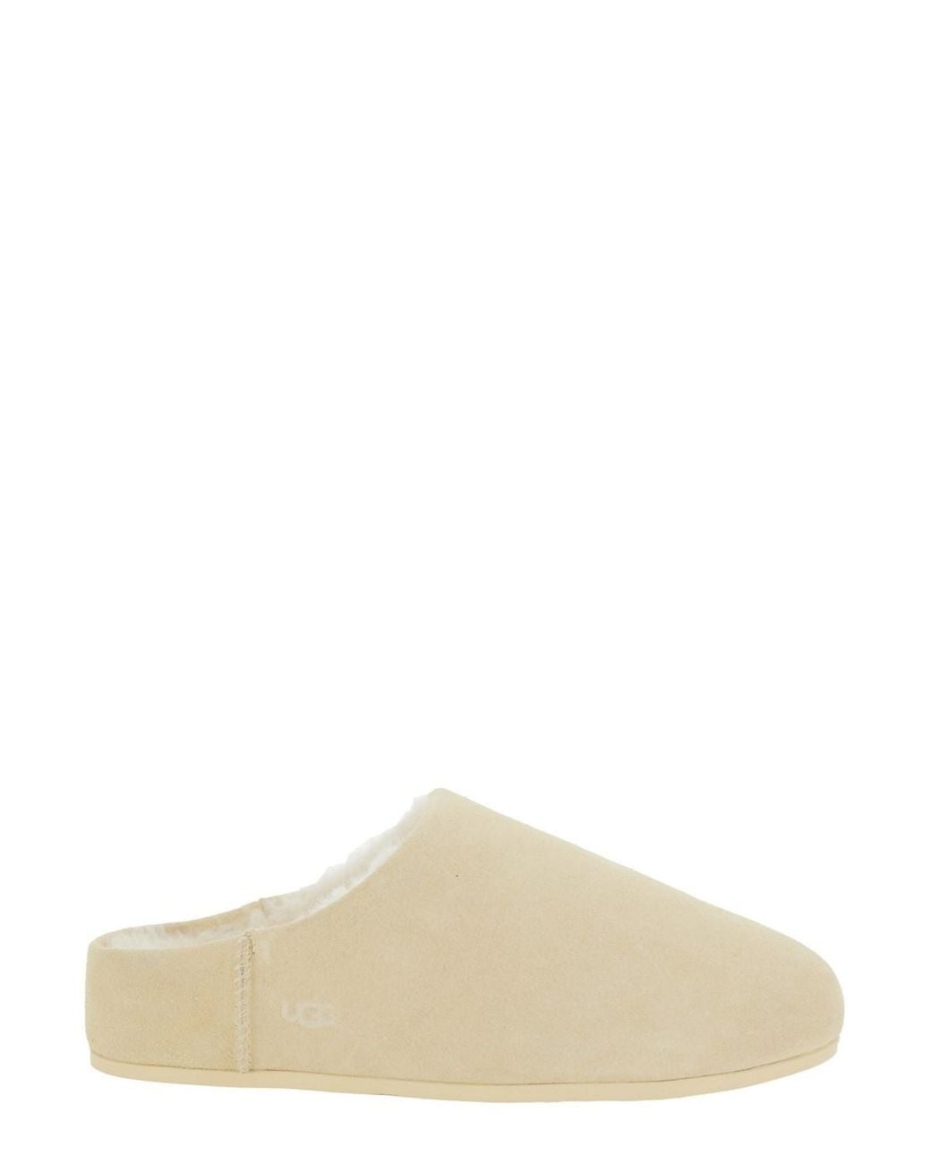 Ugg Natural 'Elea' Mules With Logo Lettering On The Side And Shearling Lining