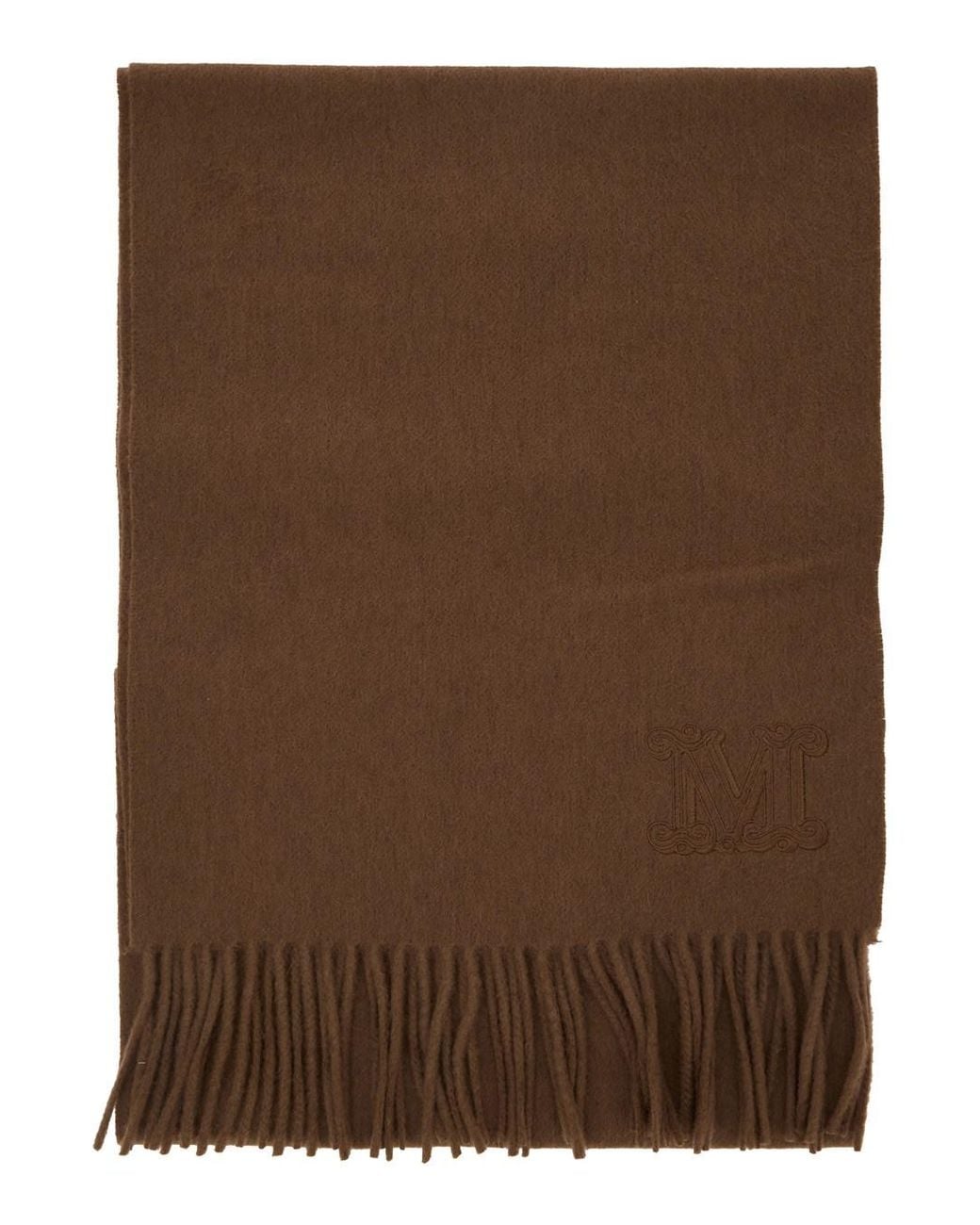 Max Mara Brown 'Dalia' Rectangular Scarf With Logo Embroidery On The Front And Fringed Hem