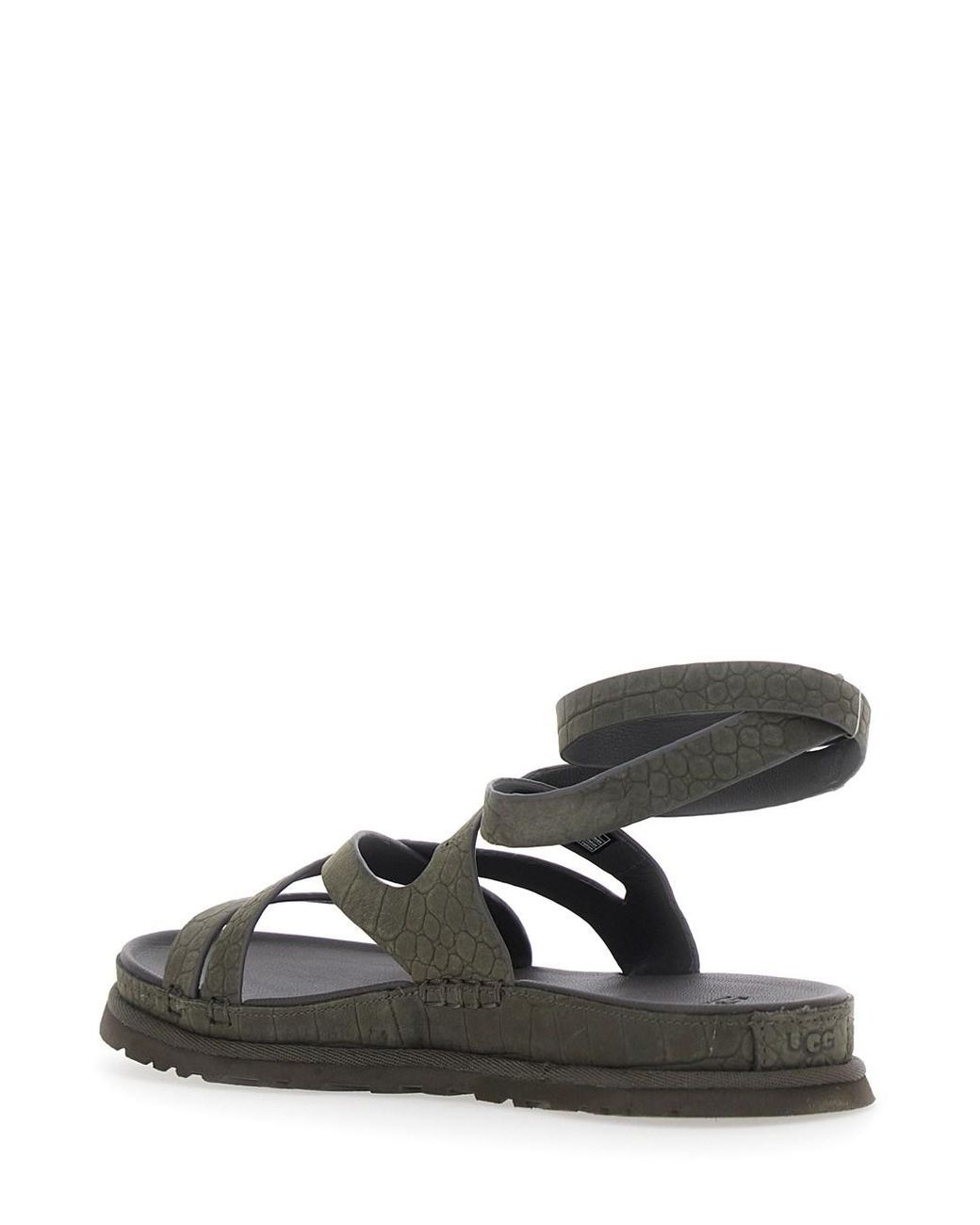 Ugg Black W Goldengaze Embossed Ankle Wrap Ankle Strap Sandals For Wom