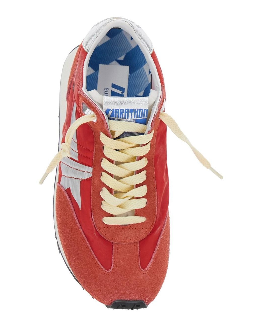 Golden Goose Deluxe Brand Red Sneakers Running Marathon With Nylon Upper And Suede Toe