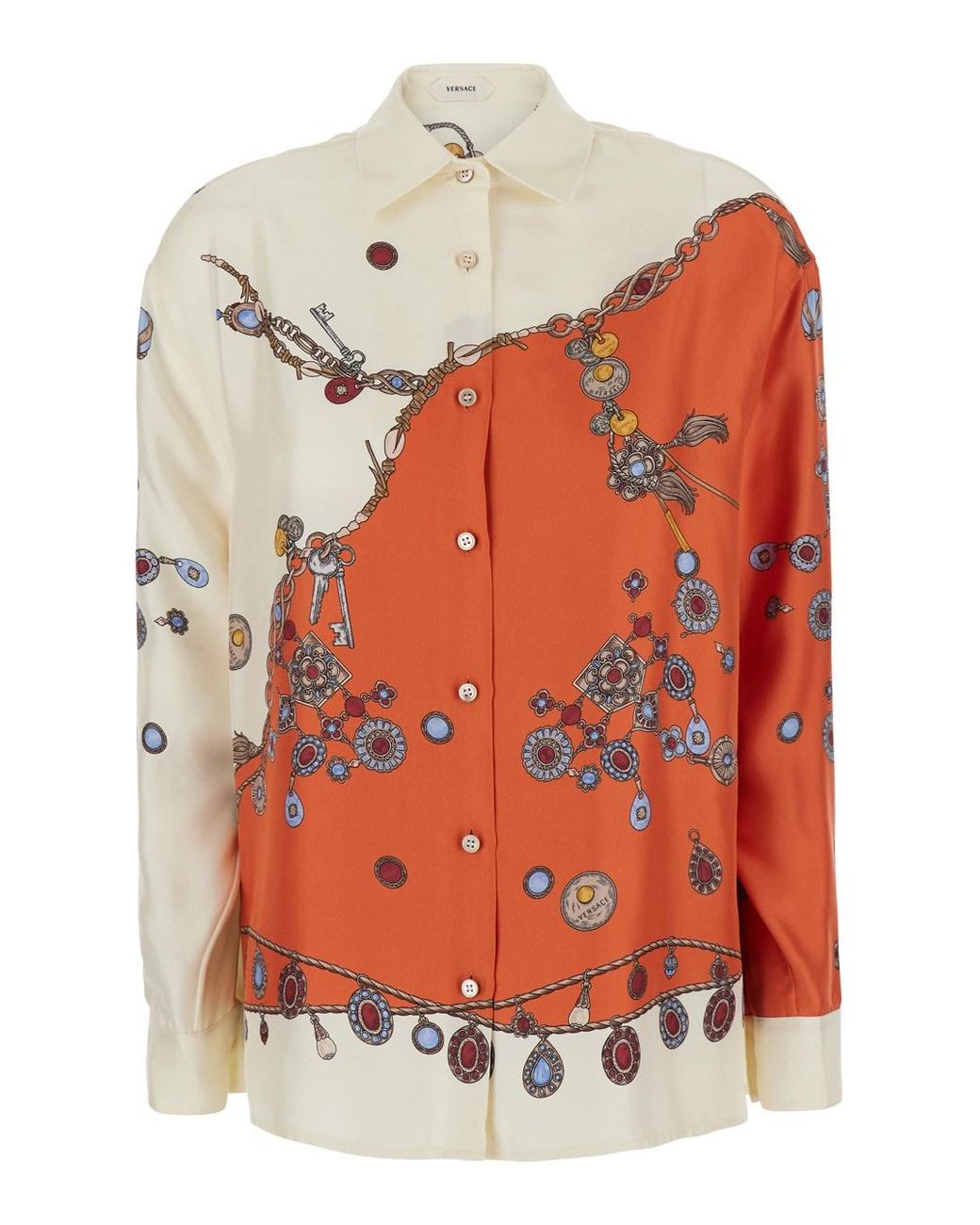 Versace Orange Shirt Silk Blouses