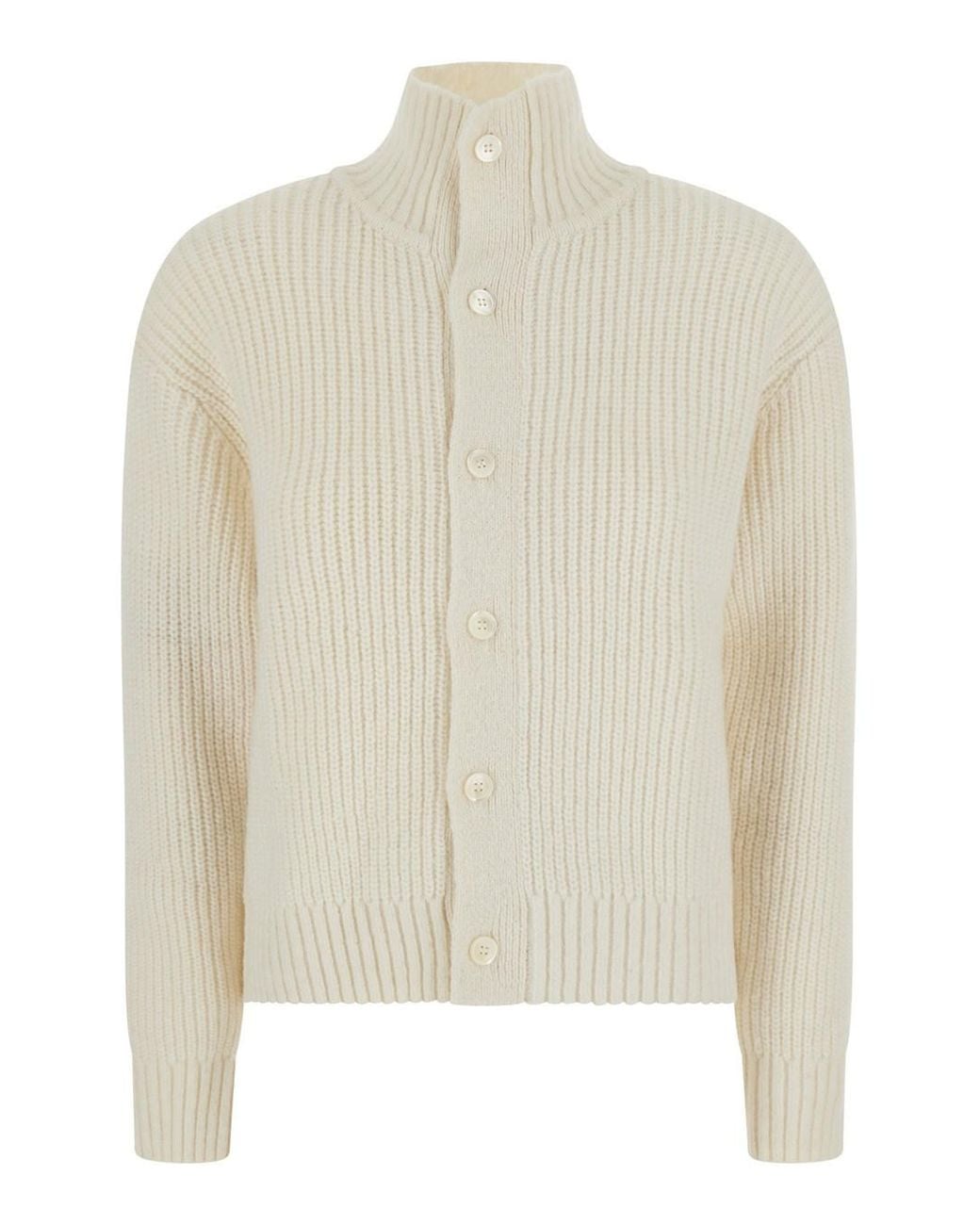 DUNST White Cardigan With High Collar And Buttons