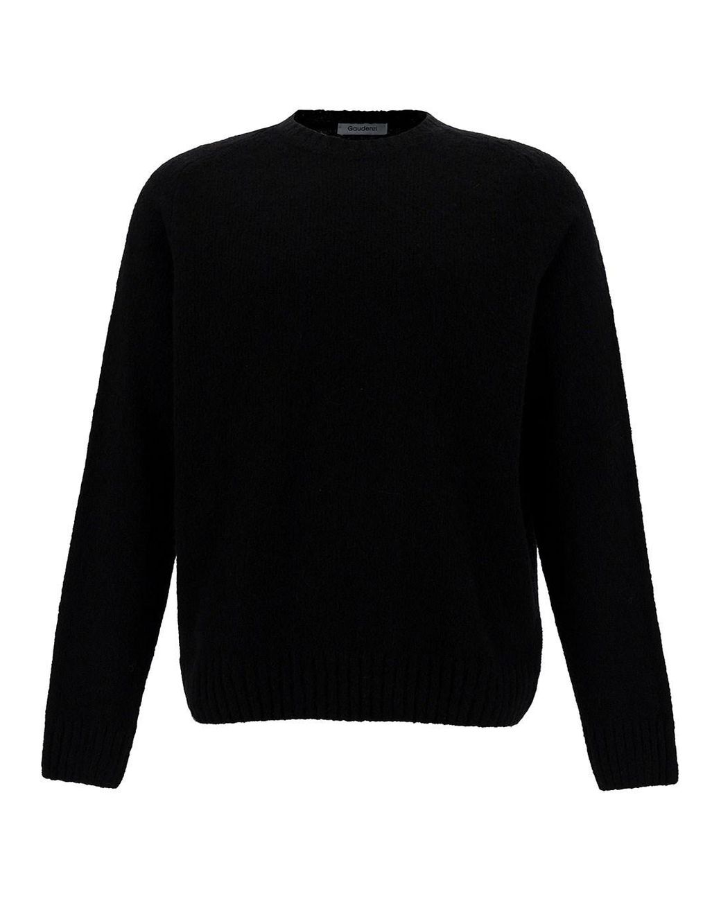 GAUDENZI Black Crewneck Sweater With Ribbed Finishes for men