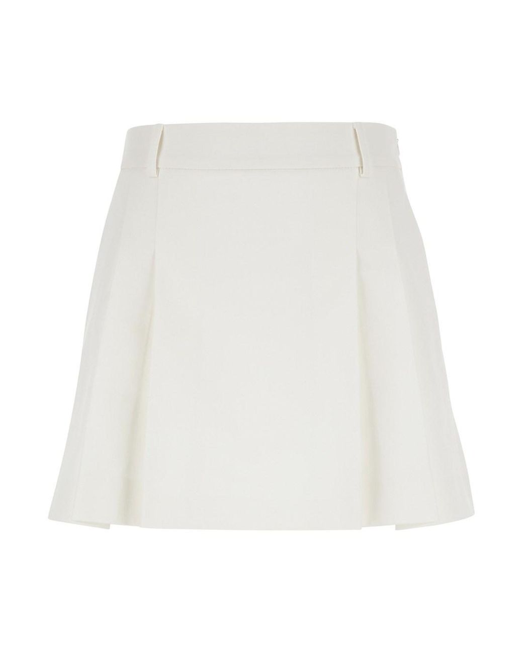 Le Plain White Mini Pleated Skirt With Belt Loops