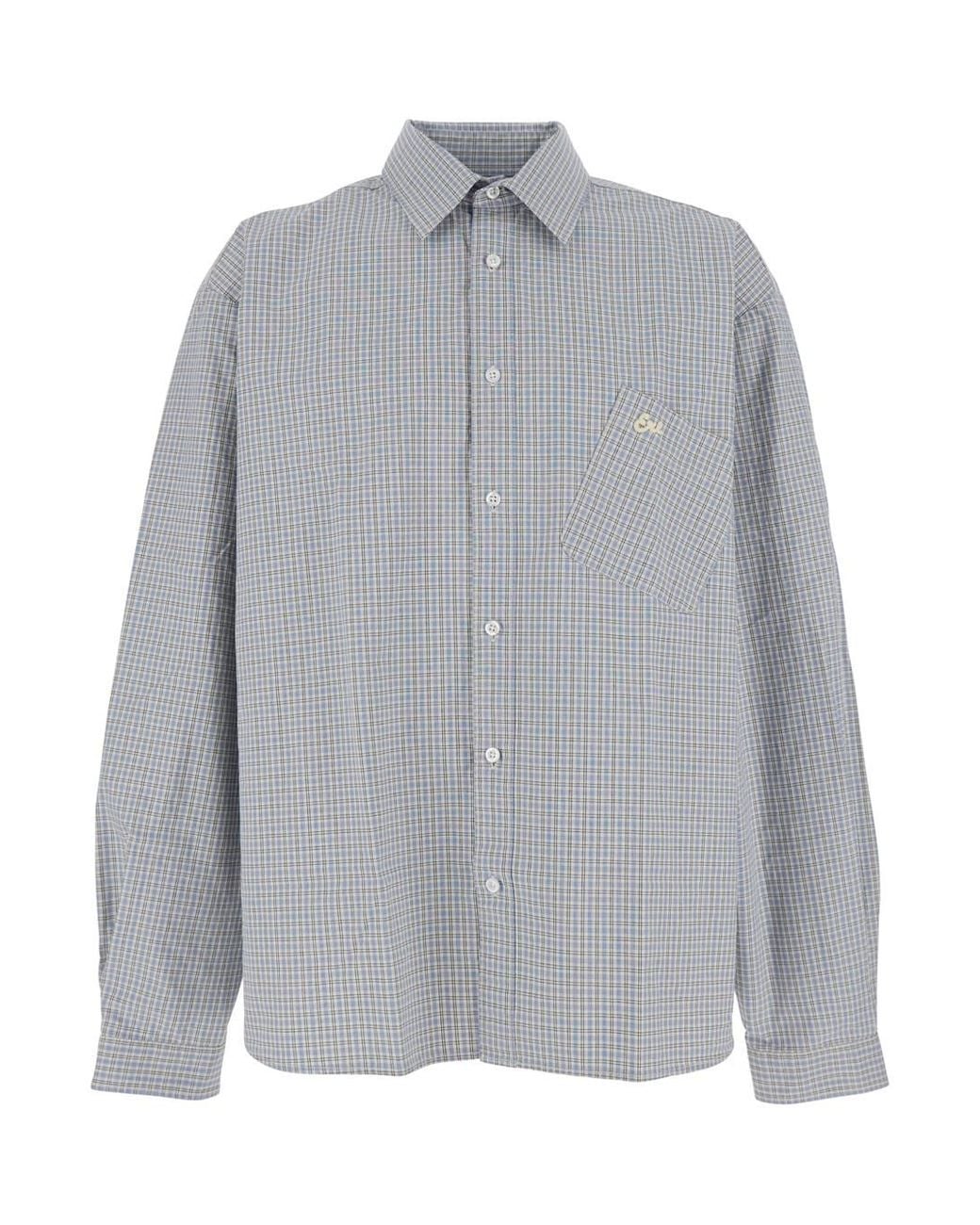 ERL Gray Shirt With Check Motif And Logo for men