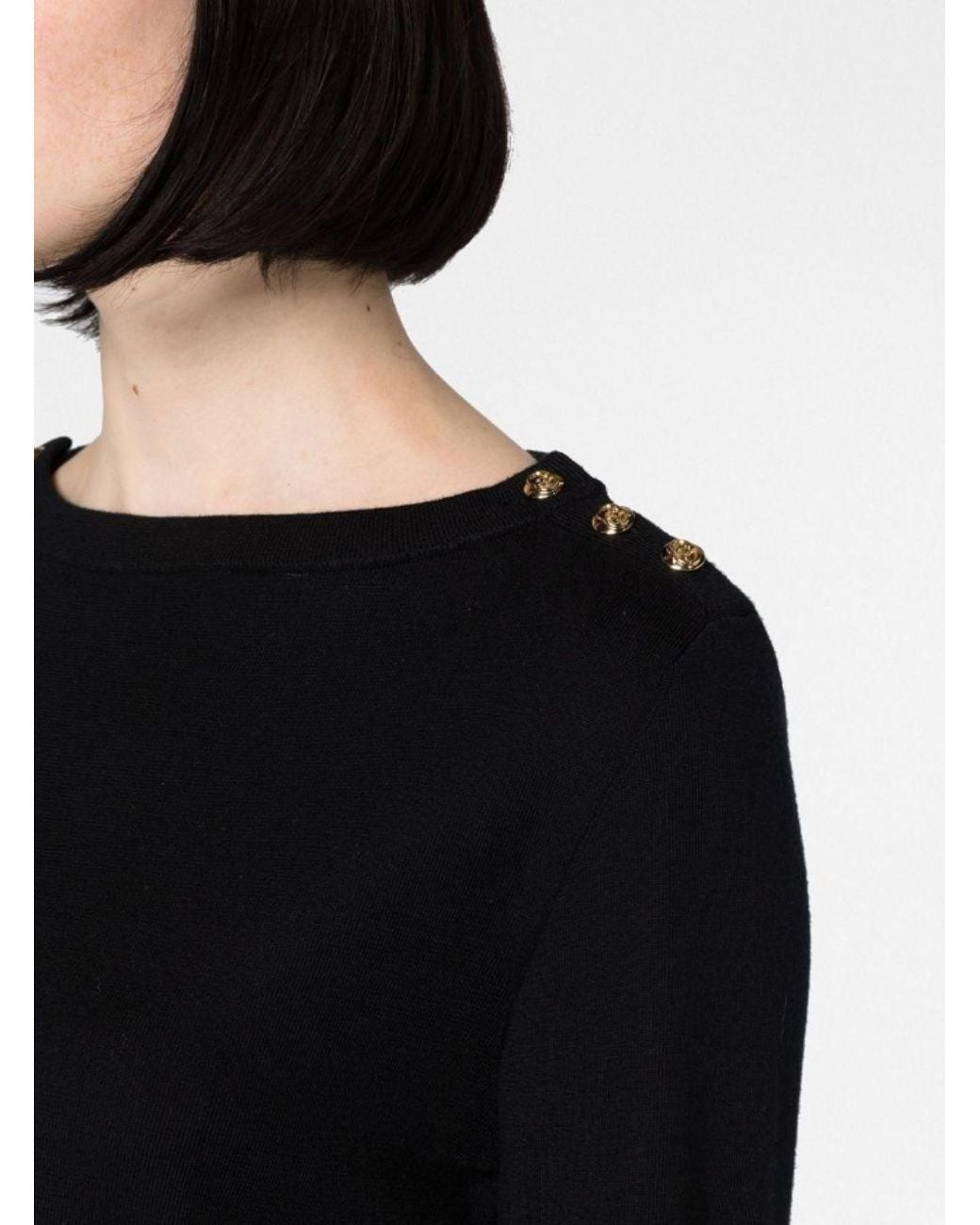 Gucci Blue Sweater With Boat Neckline And Golden Logo Buttons