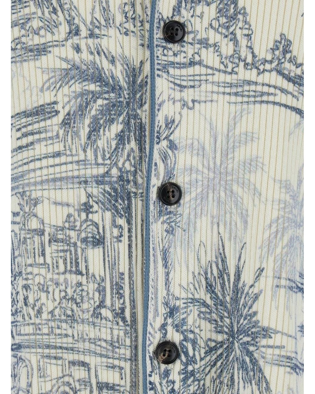 Amiri Blue Shirt With Classic Collar And All-Over Print for men