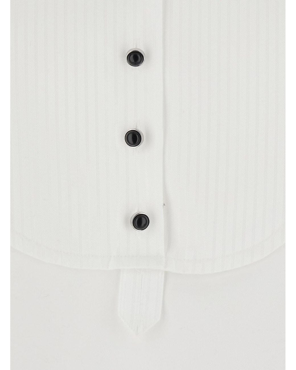 Emporio Armani White Cotton Long Sleeve Collar Blouse For