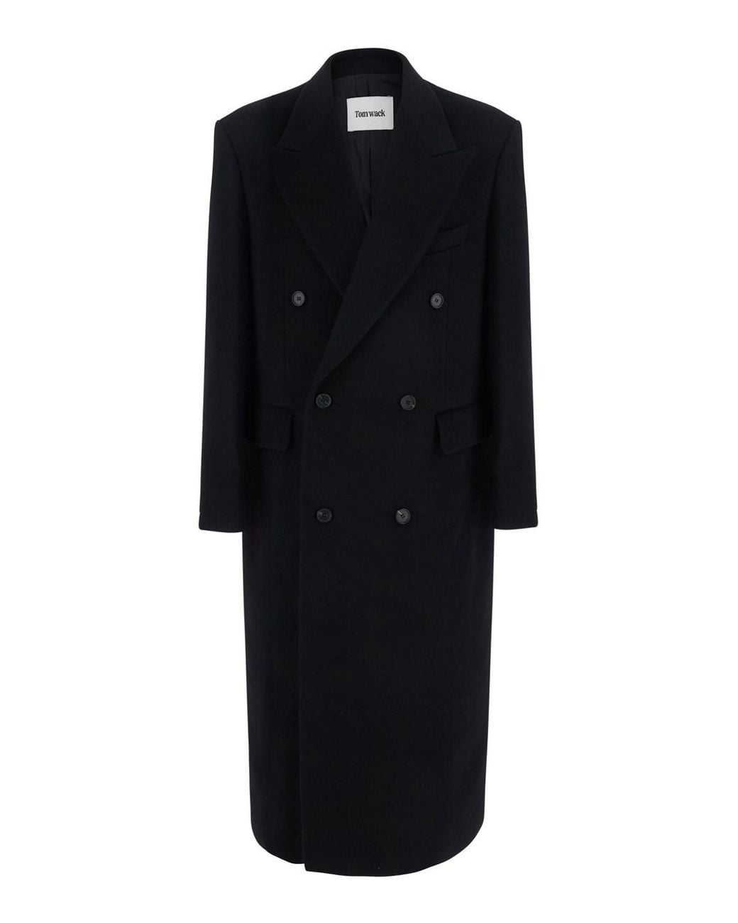 TONYWACK Black Double-Breasted Coat With Peak Revers for men
