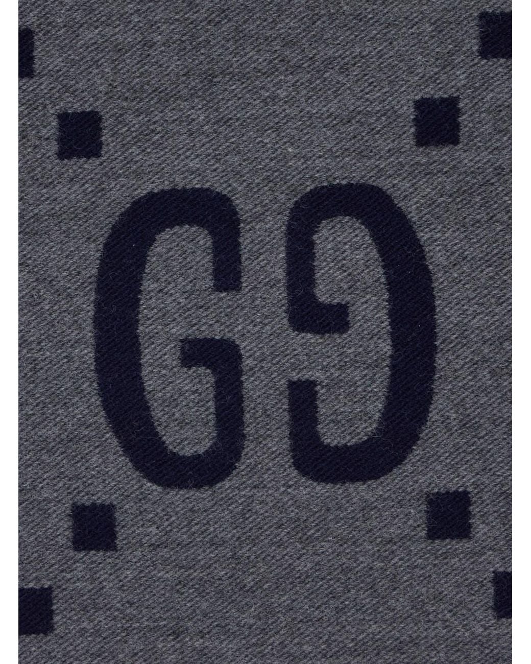 Gucci Blue Scarf With Fringed Trim And All-Over Gg Motif for men