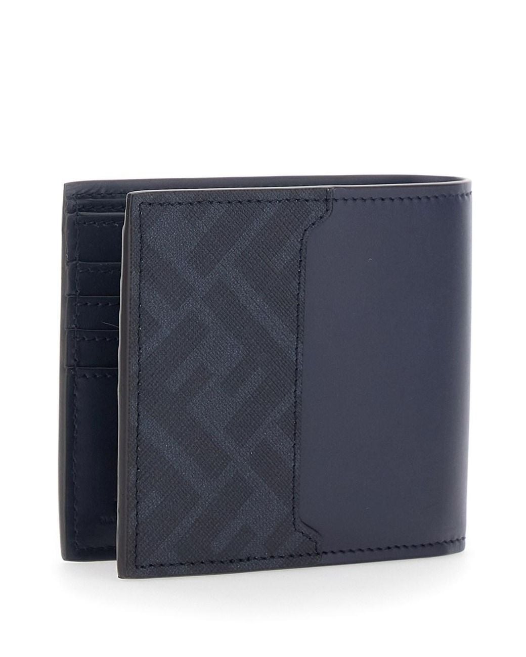 Fendi Blue Bi-Fold Wallet With Ff Plate On The Front for men