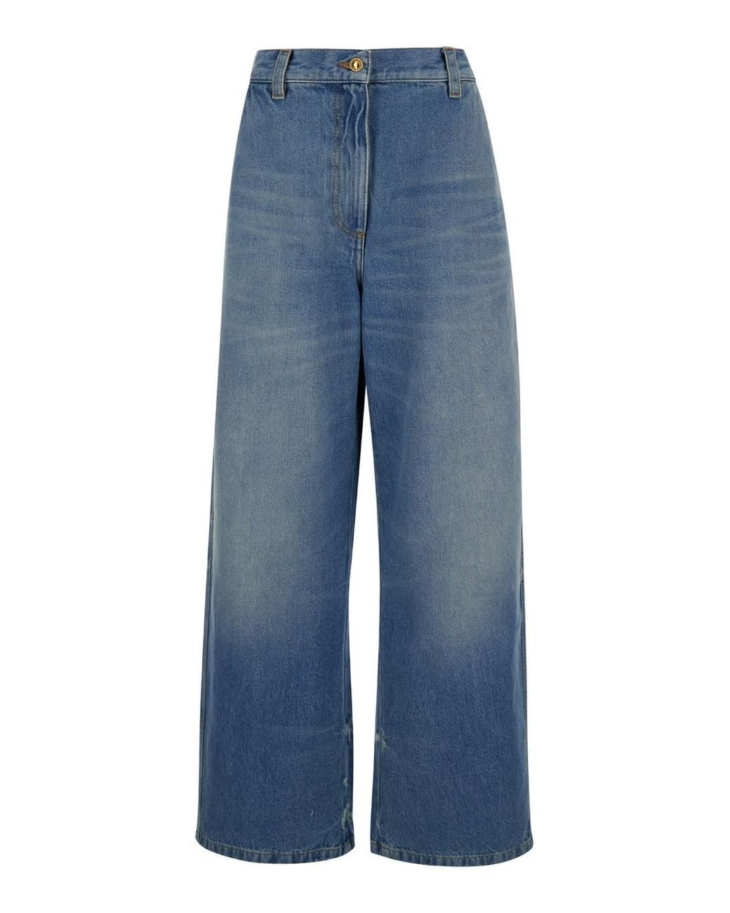 Palm Angels Blue Light High-Waisted Wide Jeans With Logo