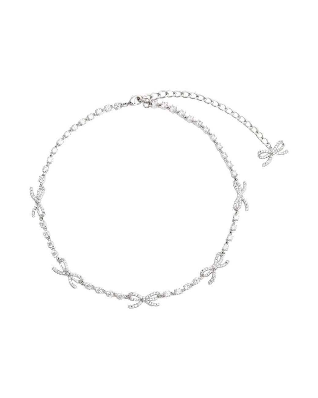 Self-Portrait White Necklace With Crystal And Bow Decoration