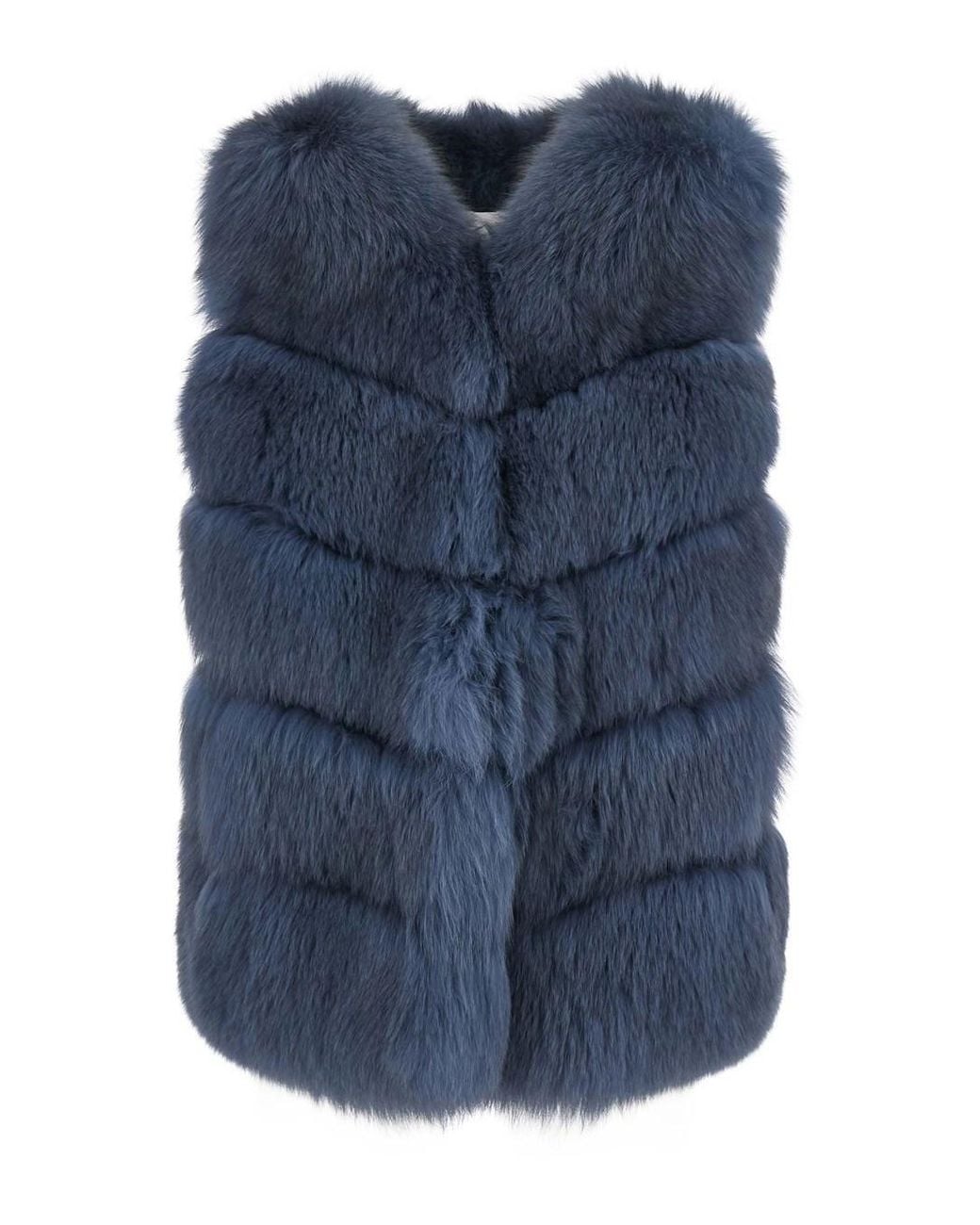 Suprema Blue Fur With Hidden Closure And Sleeveless Design