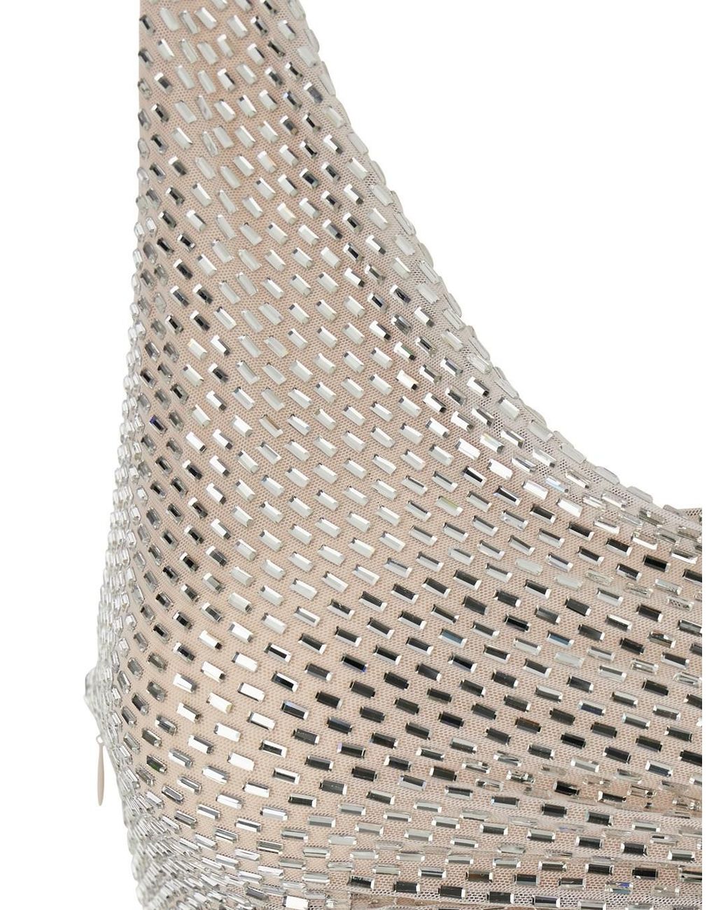 Self-Portrait Gray Metallic Mini Dress Sleeveless Draped With Rhinestones And Single Slit On The Front