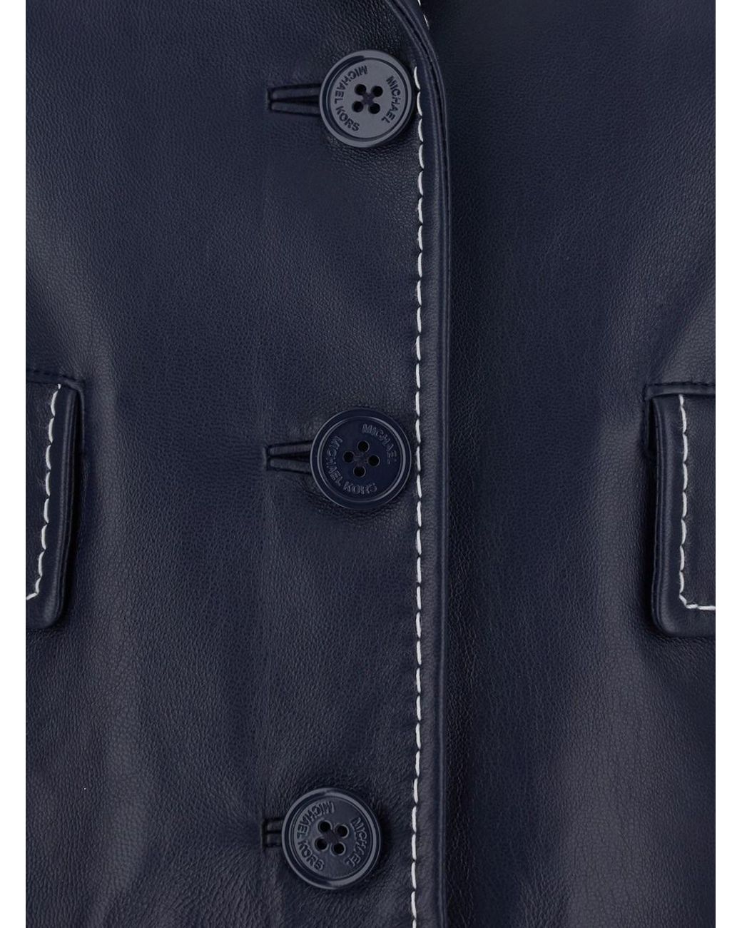 MICHAEL Michael Kors Blue Jacket With Notched Lapel — Lamb Leather