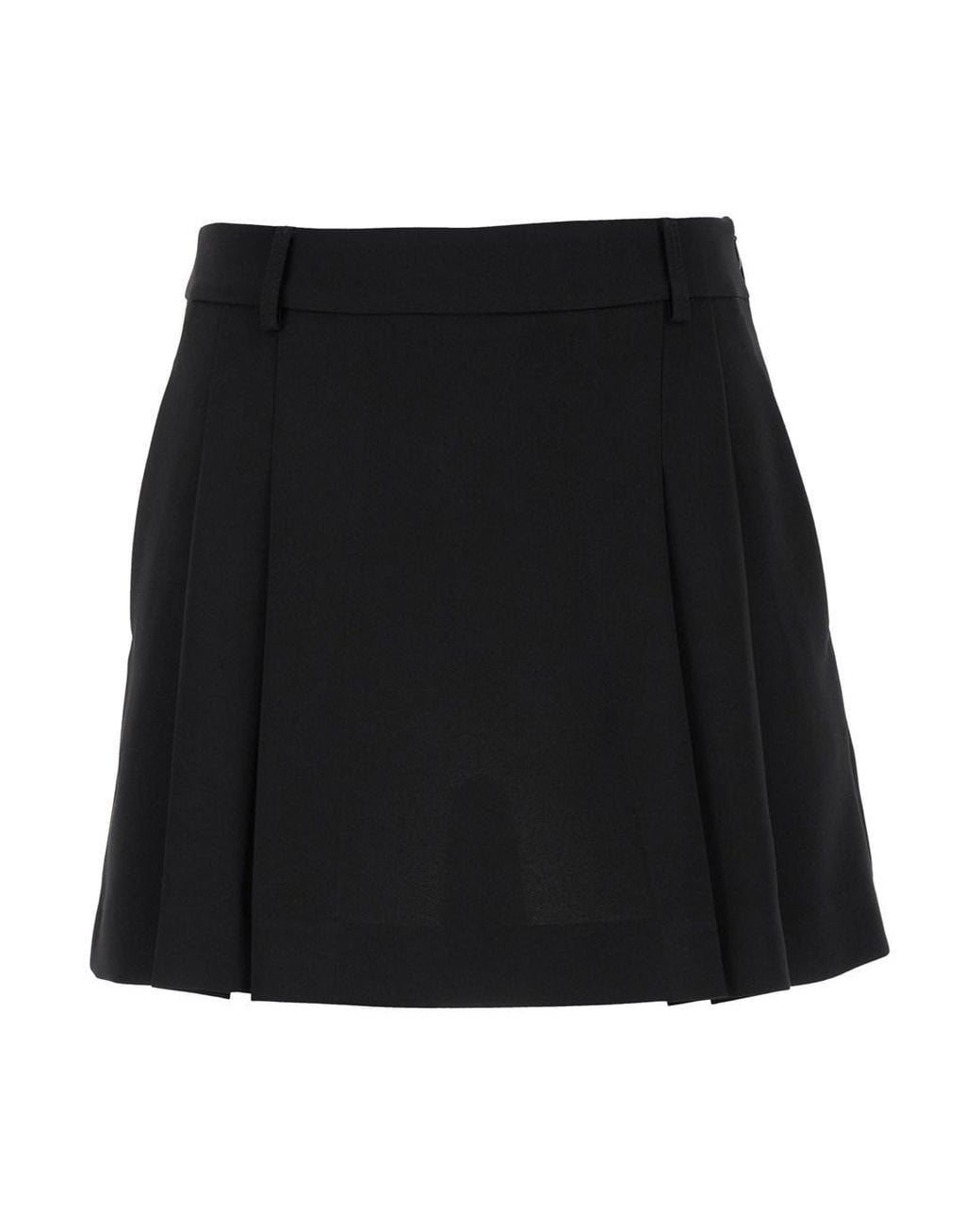 Le Plain Black Mini Pleated Skirt With Belt Loops