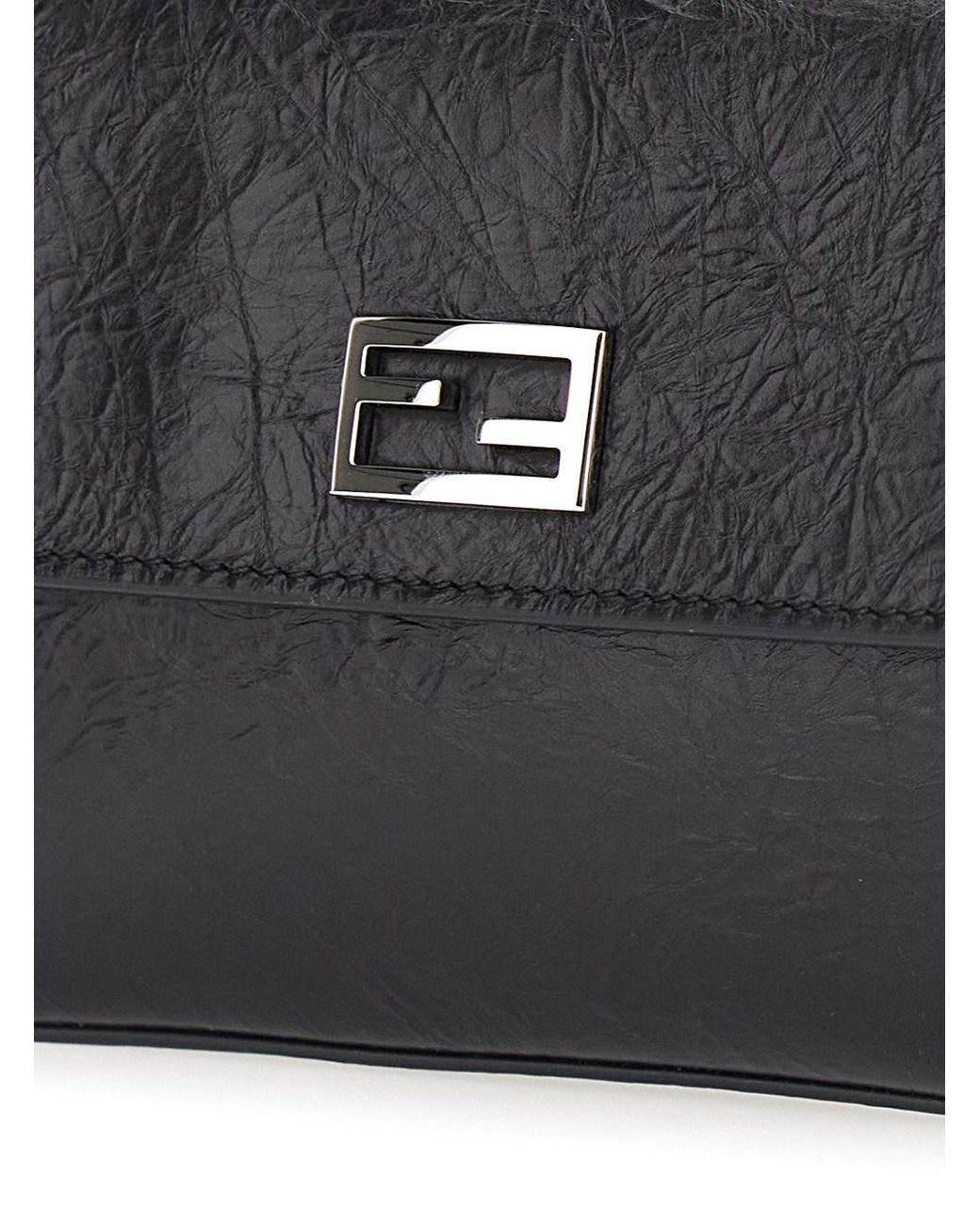 Fendi Black Crossbody Bag With Chain Strap And Ff Plate On The Front I