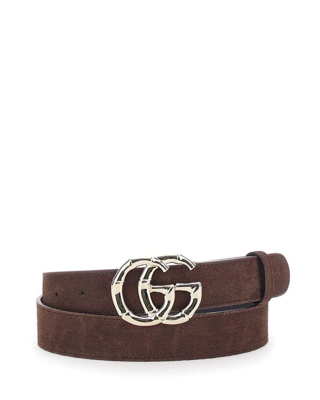 Gucci Brown Belt With Gg Buckle, Suede Calf Leather