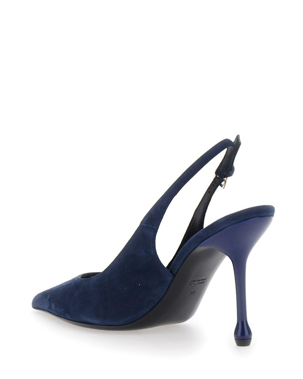 Le Plain Blue Pointed Toe Pumps With Adjustable Strap