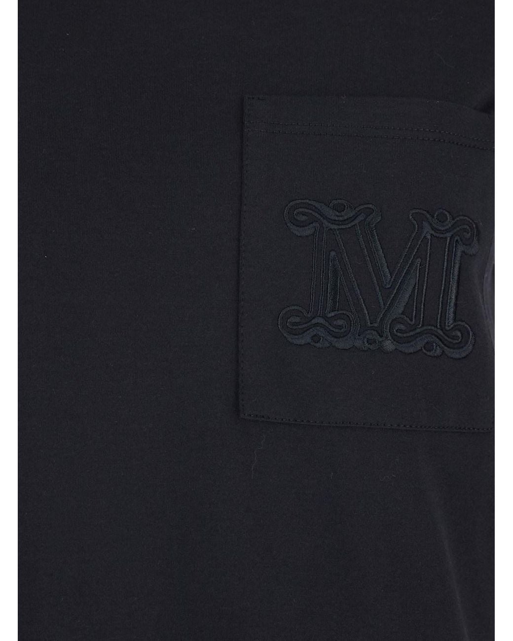 Max Mara Black 'Papaia' Crewneck T-Shirt With One Front Patch Pocket With Logo Embroidery