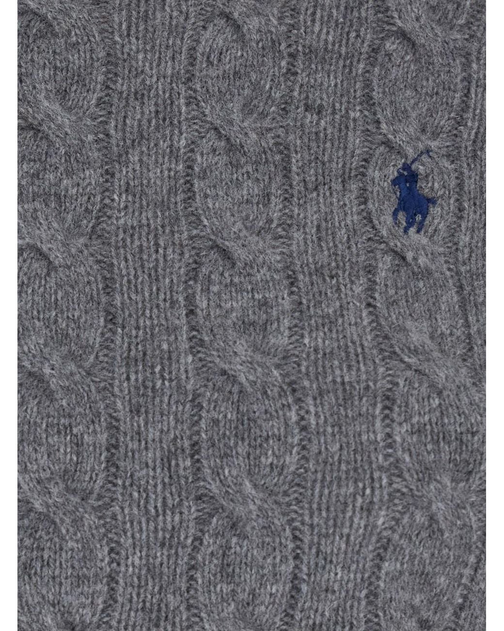 Polo Ralph Lauren Gray Crewneck Sweater With Pony Embroidery, Wool Tops