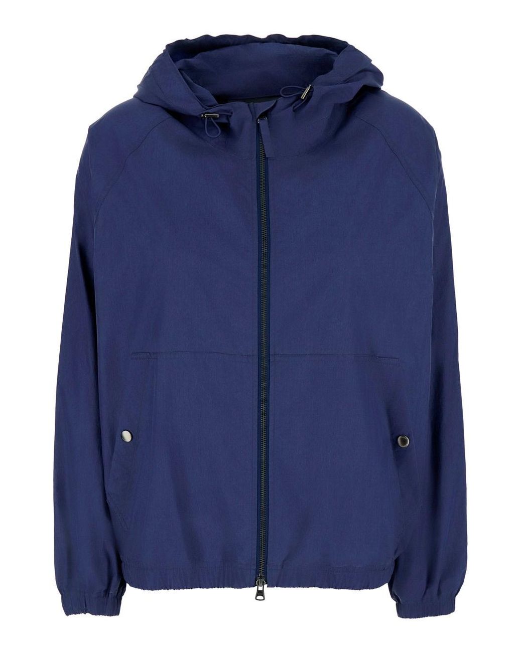 DUNST Blue Jacket With Front Zip Closure And Fixed Hood