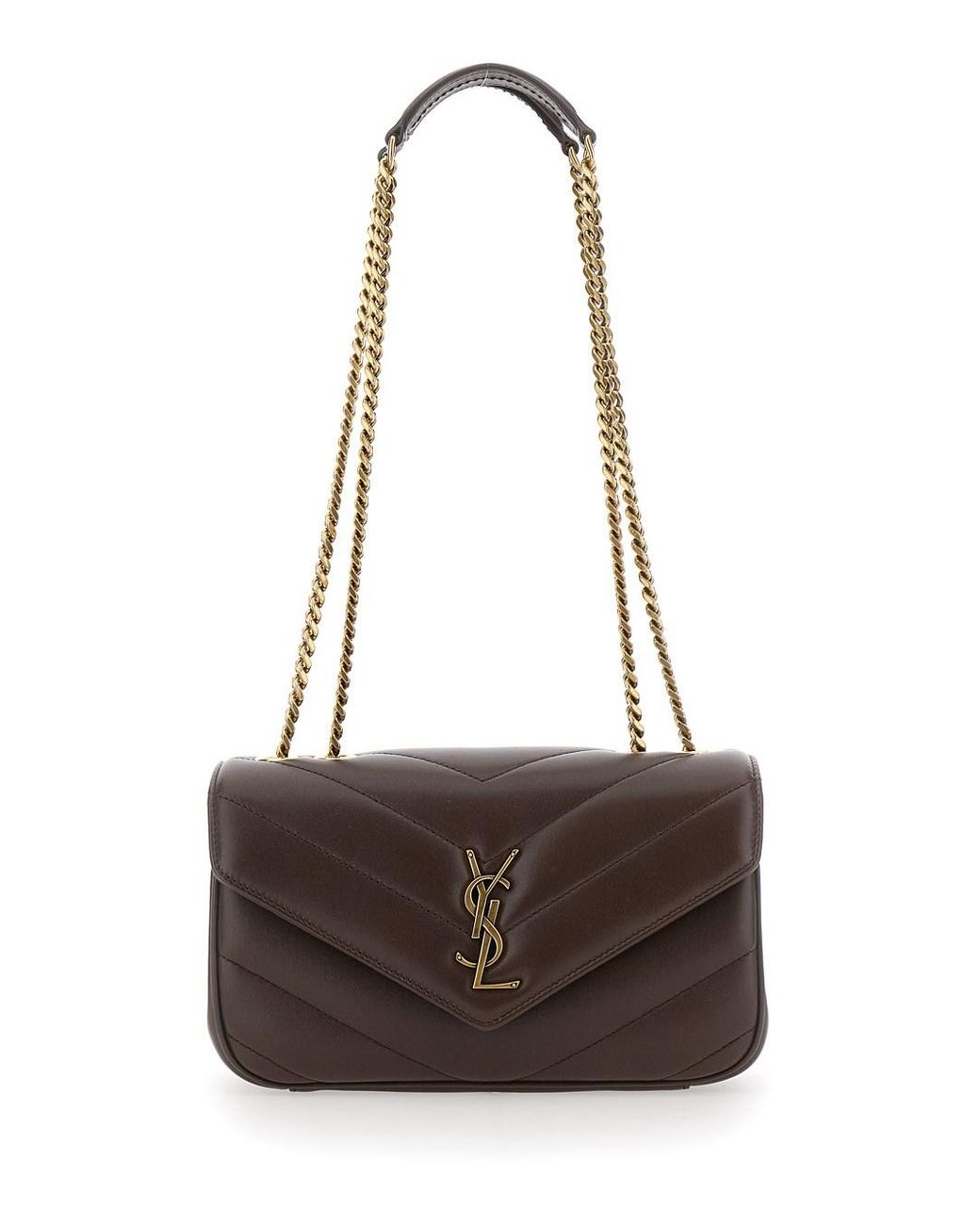 Saint Laurent Brown 'Loulou Small' Crossbody Bag With Ysl Metal Logo P