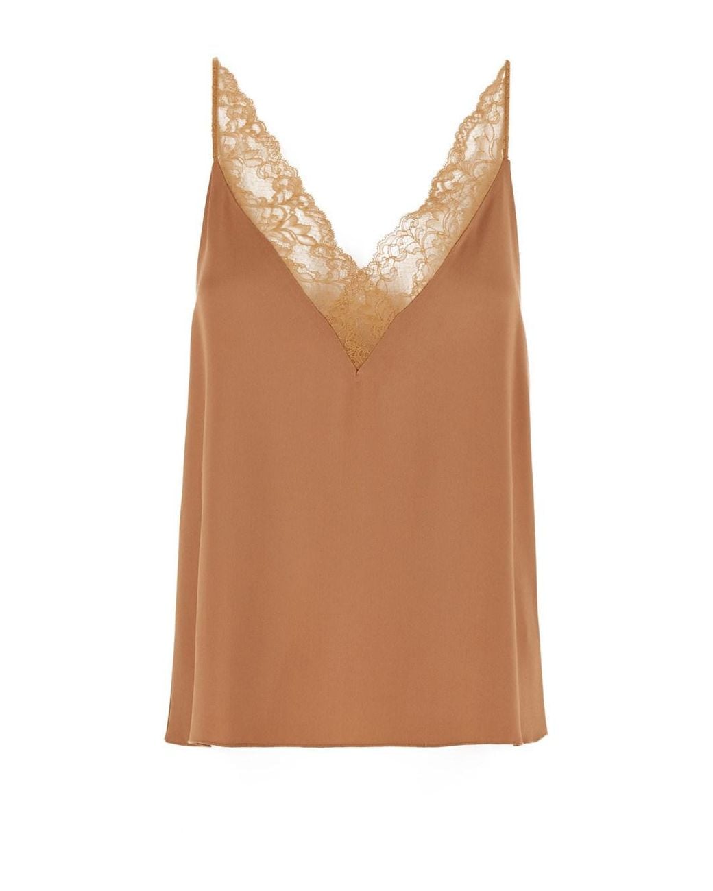 Forte_forte Brown Sleeveless Top With V-Neck And Lace Details
