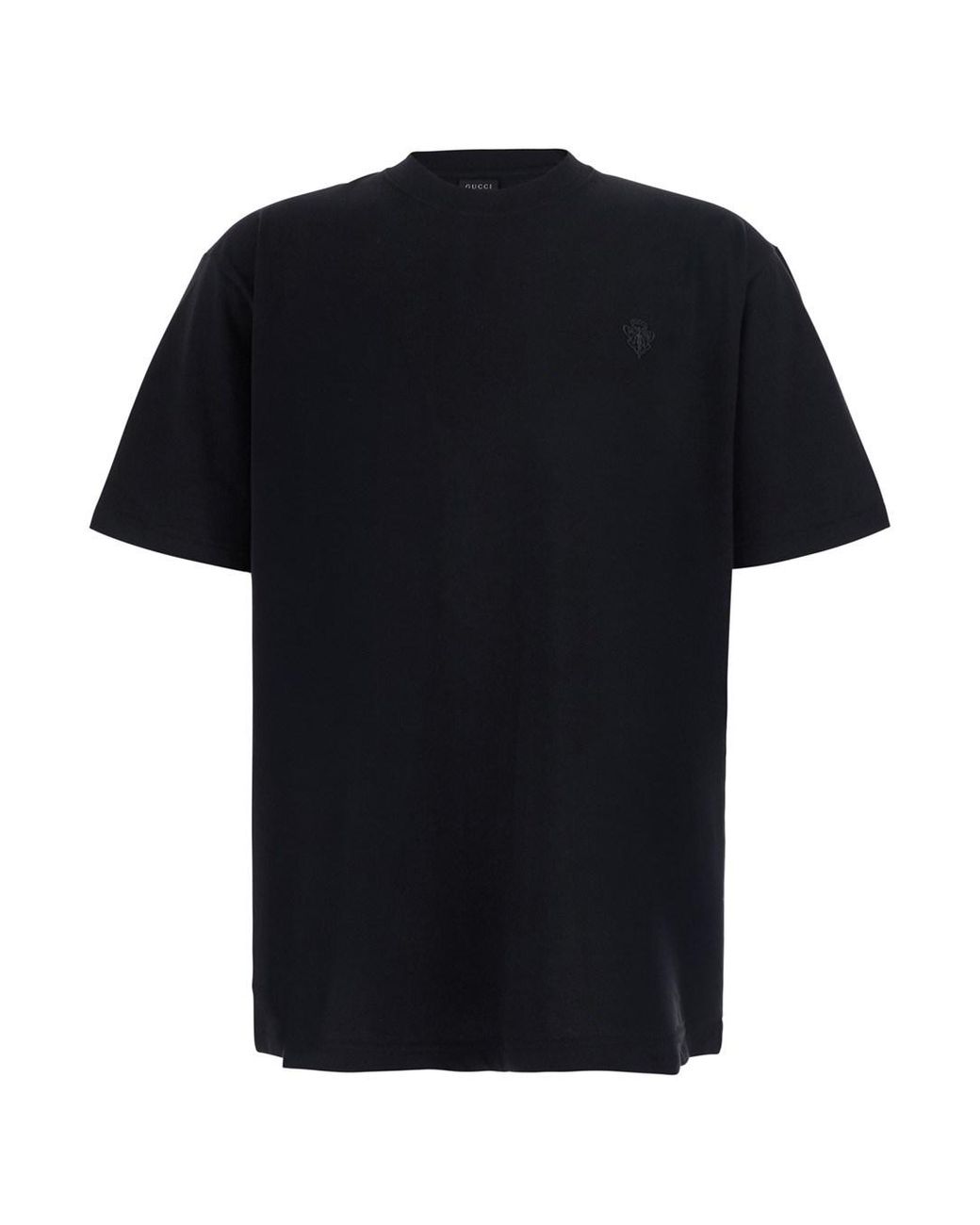 Gucci Black Crew Neck T-Shirt With Crest Embroidery Cotton T-Shirts for men