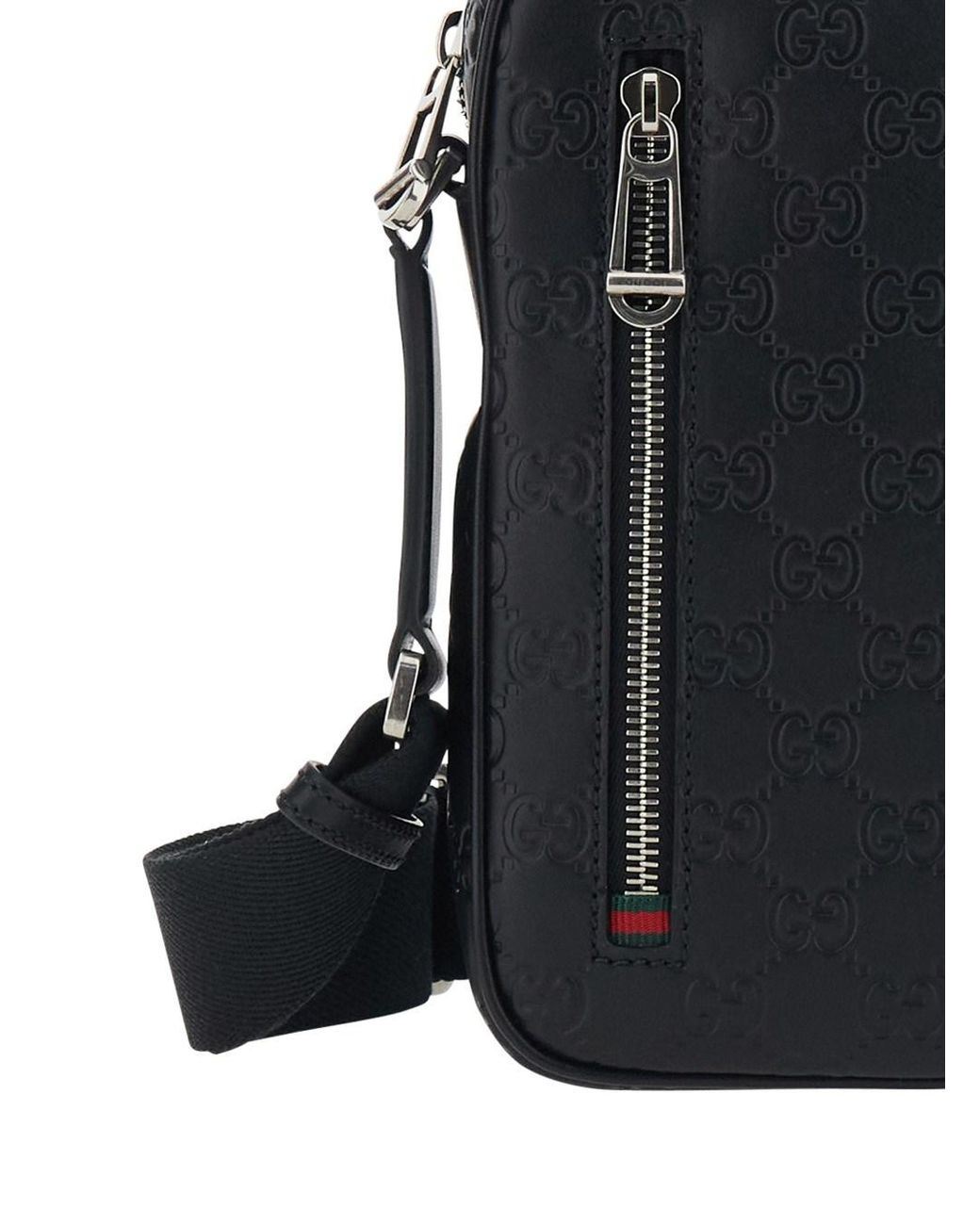 Gucci Black 'Emblem' Crossbody Bag With Adjustable Shoulder Strap And All-Over Embossed Gg Motif for men
