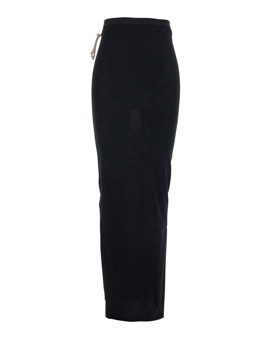 Rick Owens Black Long Skirt With Side Drawstring Closure And Straight Hem