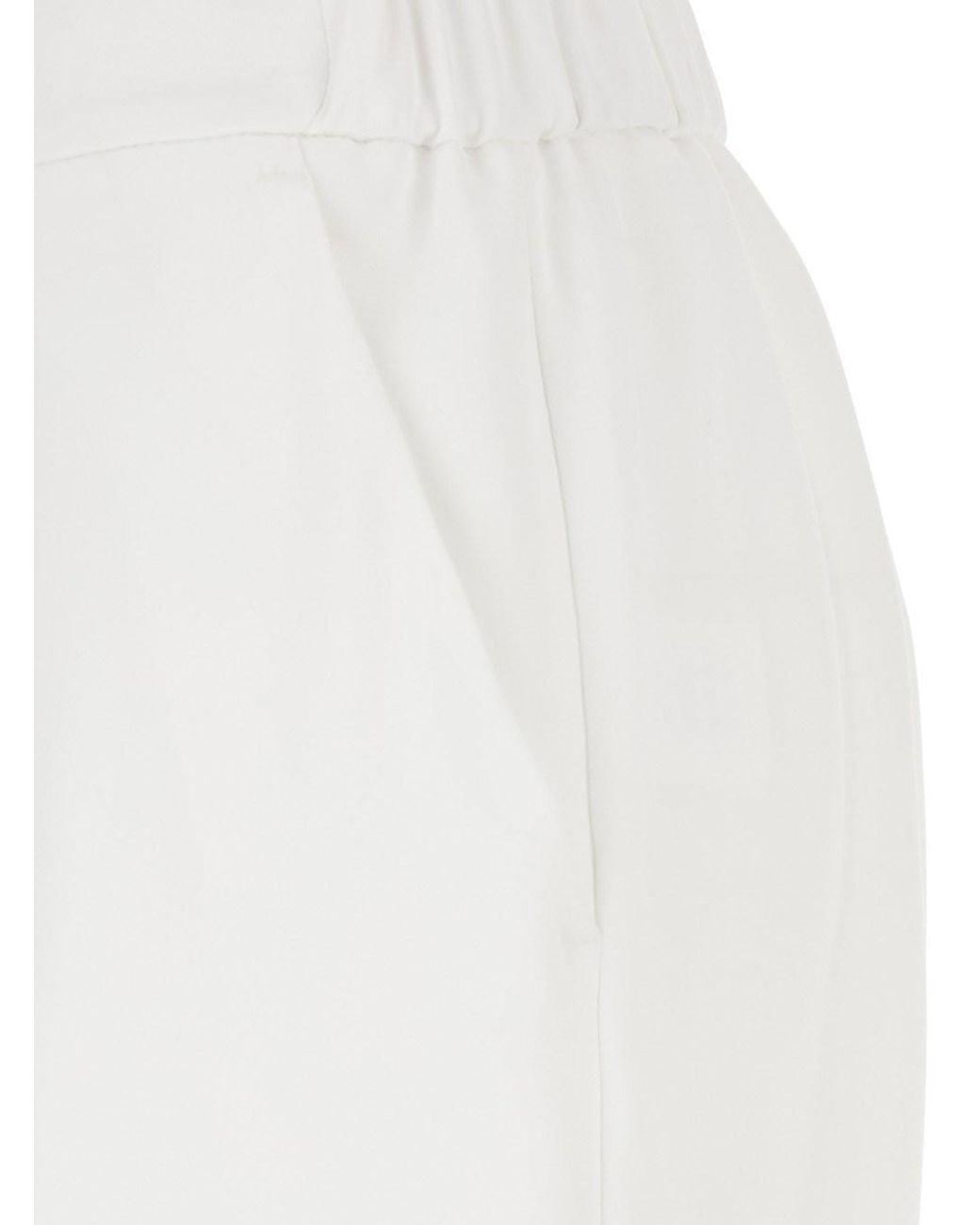 Le Plain White Pants With Rear Elastic Waist And Wide Leg