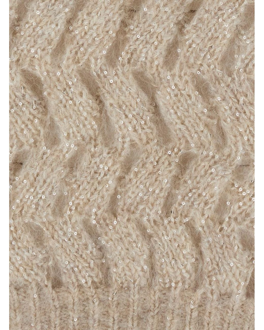 Brunello Cucinelli Natural Crewneck Cable-Knit Sweater Mohair Tops
