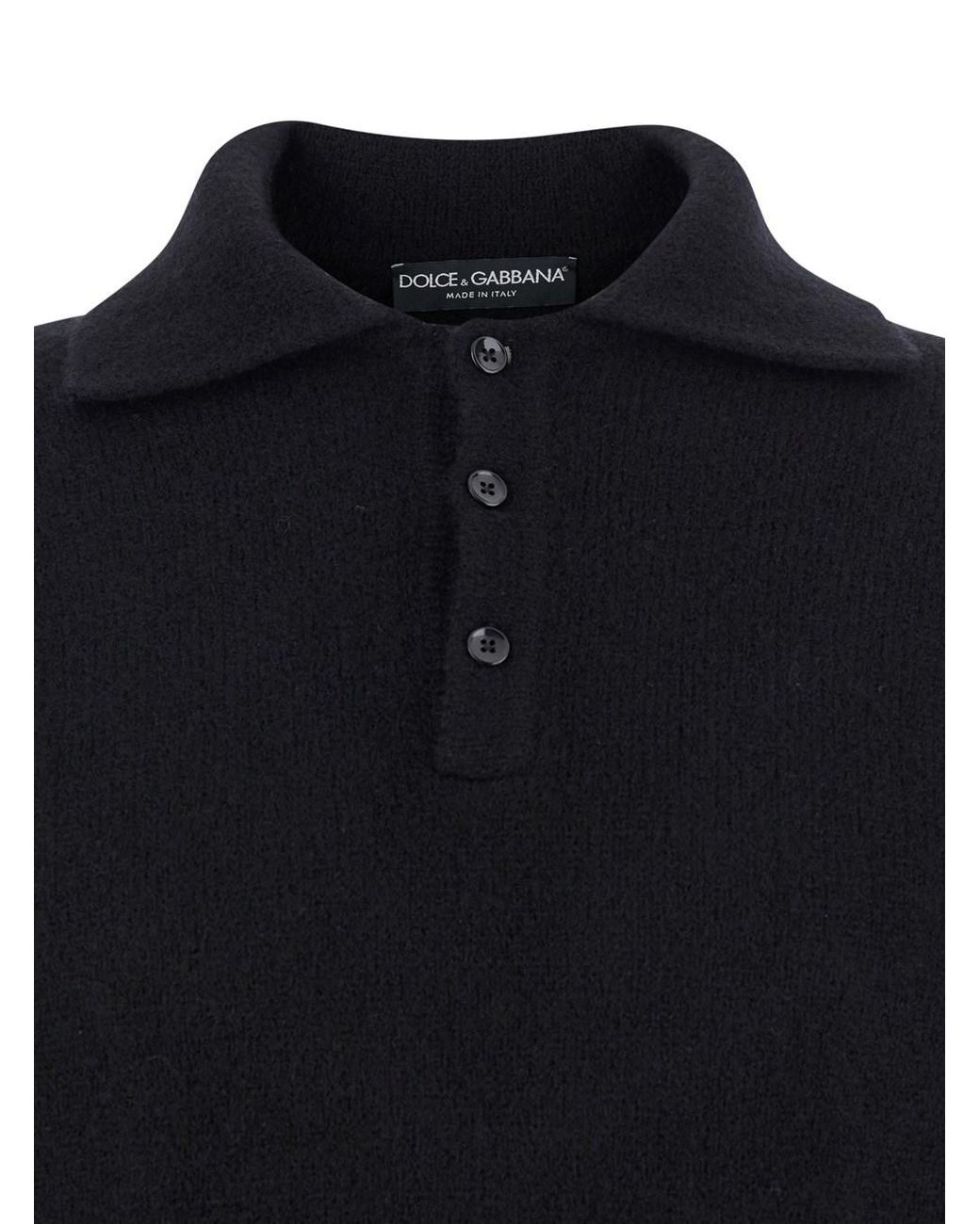 Dolce & Gabbana Blue Wool Polo Collar Sweater With Logo Patch Polyamide for men