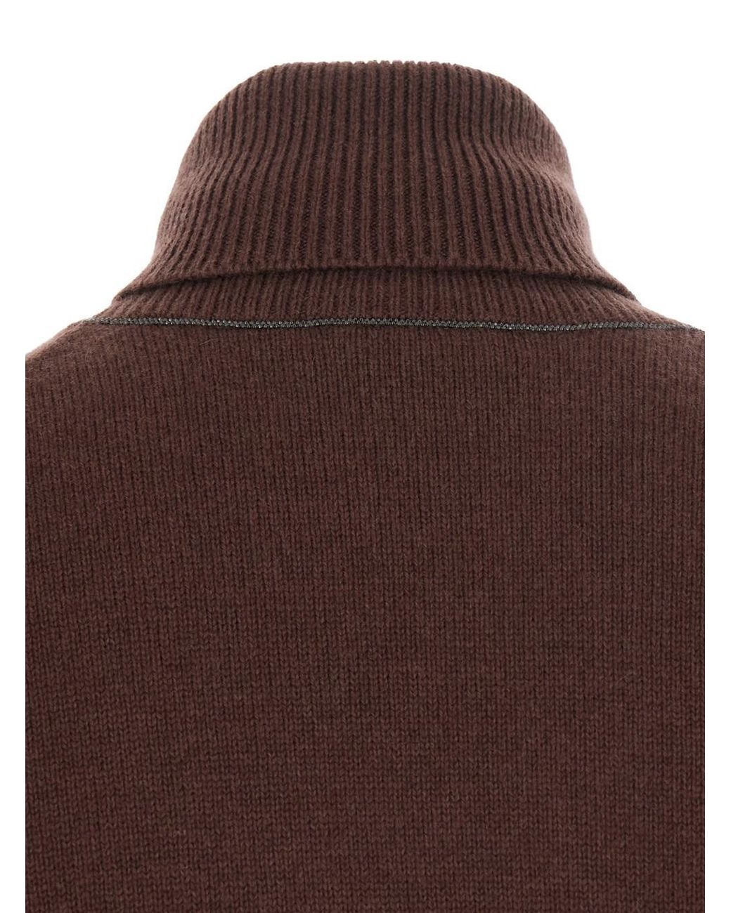 Brunello Cucinelli Brown Cashmere High-Neck Sweater