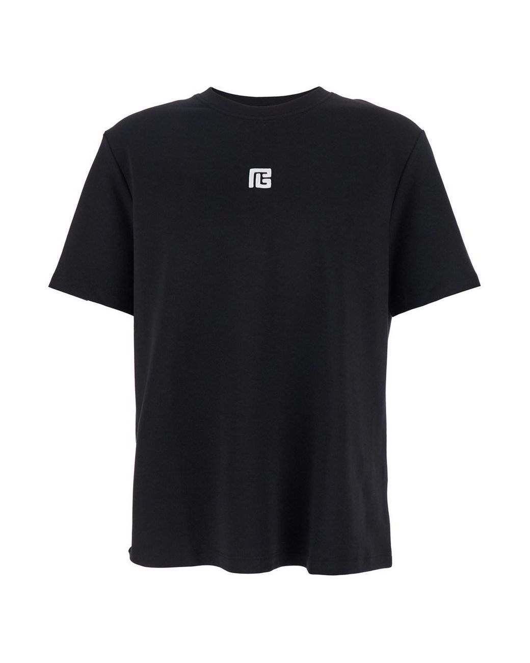 Balmain Black Crewneck T-Shirt With Logo Print On The Front for men