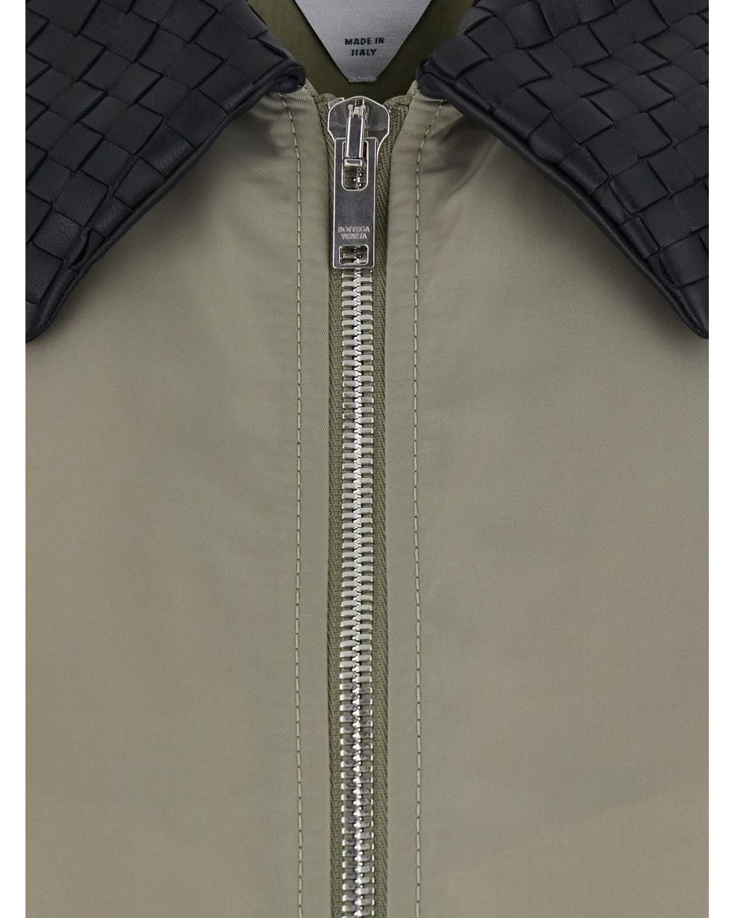 Bottega Veneta Green Satin Nylon Blouson Jacket With Intrecciato Collar