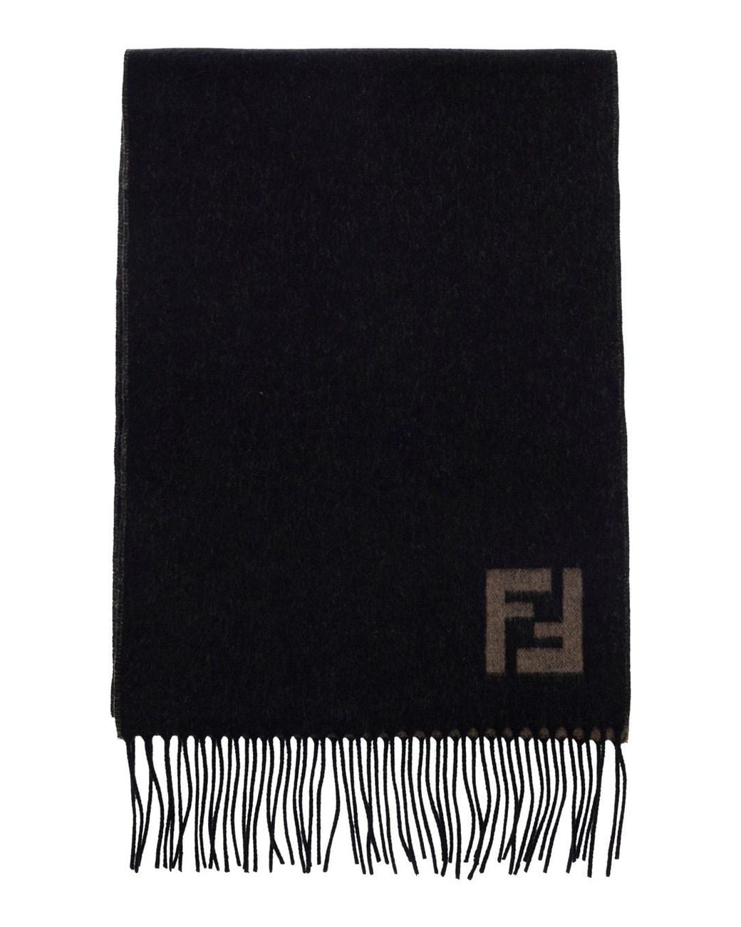 Fendi Black Fringed Edge Scarf With Ff Embroidery On Front for men