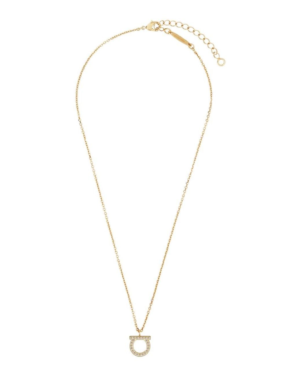 Ferragamo White Gancini Hook Pendant Necklace With Rhinestone Details