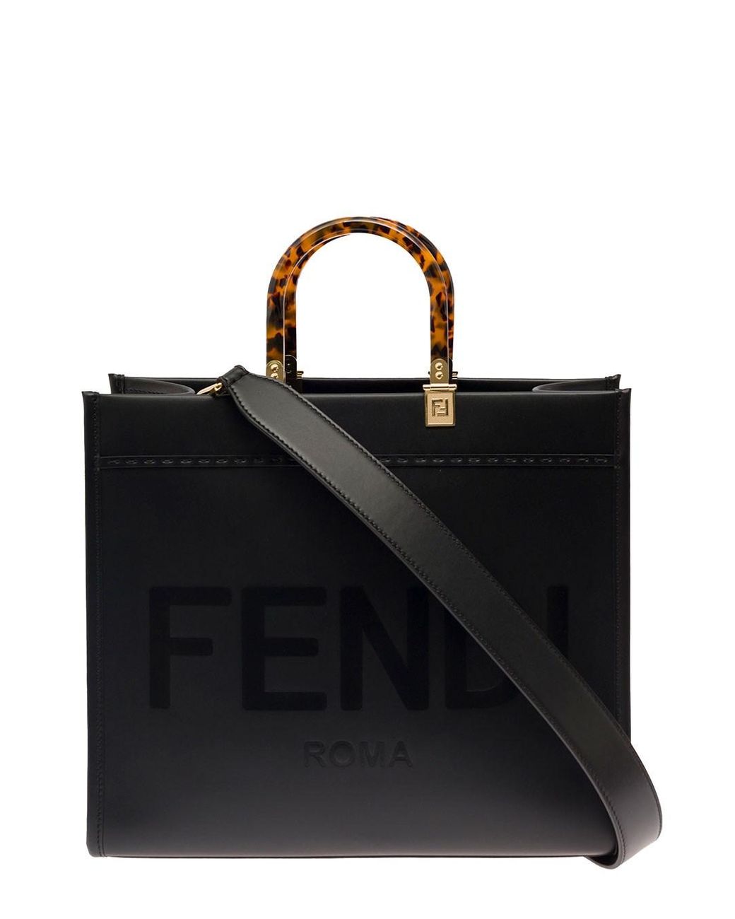 Fendi Black Sunshine Leather Handbag With Logo