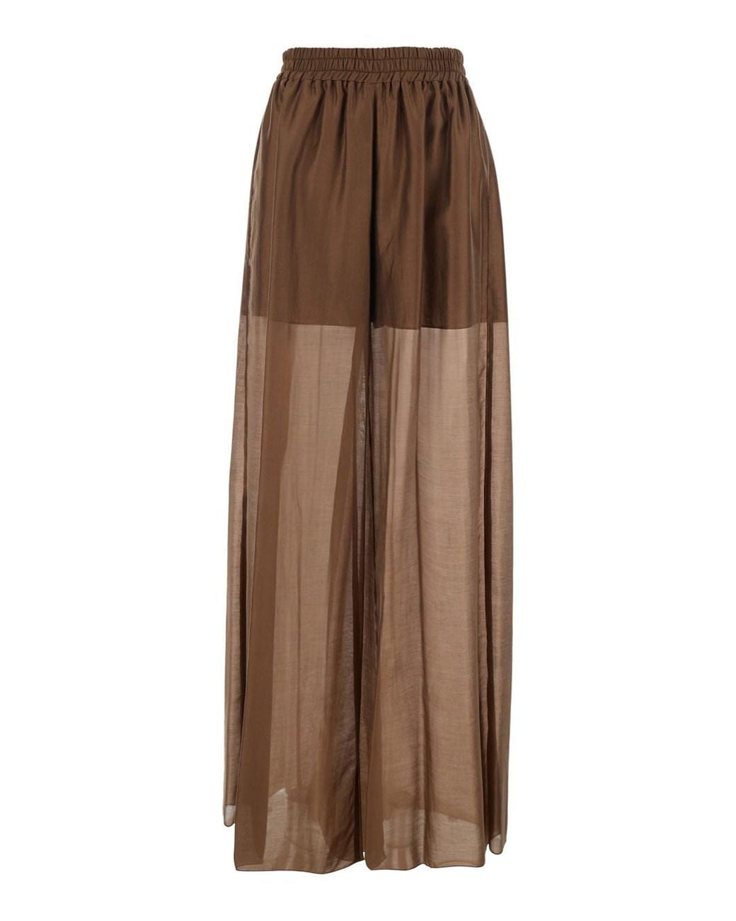 Le Plain Brown Pants With Elastic Waist And Semi-Transparent Design In