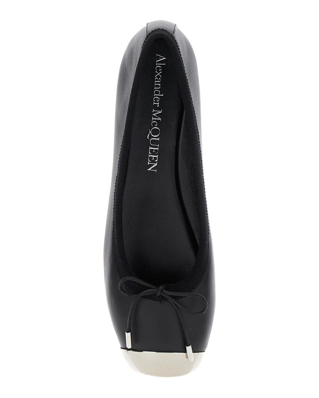McQueen Black Ballet Flats With Metallic Toe
