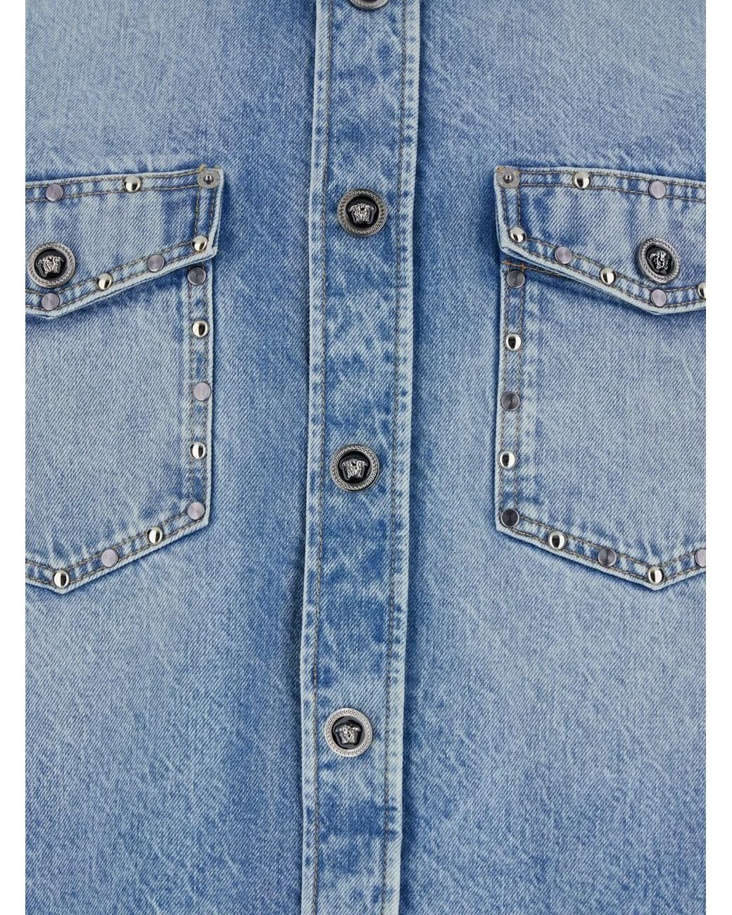 Camicia Con Colletto Classico E Due Tasche Applicate Sul Front di Versace in Blue da Uomo